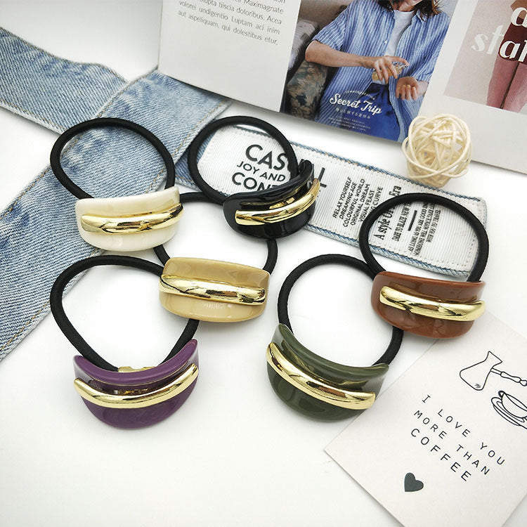 South Korea Fall And Winter Creative Niche Alloy Geometric Semi-arc Resin Hair Ring