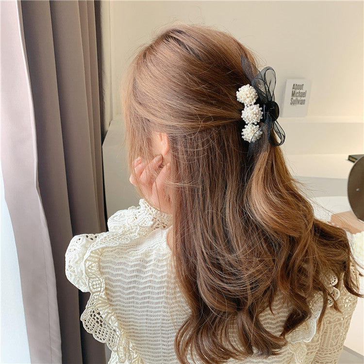 Best Korean Pearl Bow Hair Accessories Autumn Hair Grabbing Clip Hair Claw