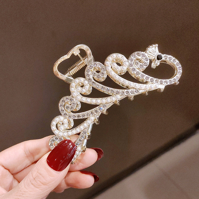 Temperament And Fully-jewelled Bear Large Grip Ponytail Hair Claw Girl Headdress Hairpin Shark Clip Korean Online Red Hair Ornament