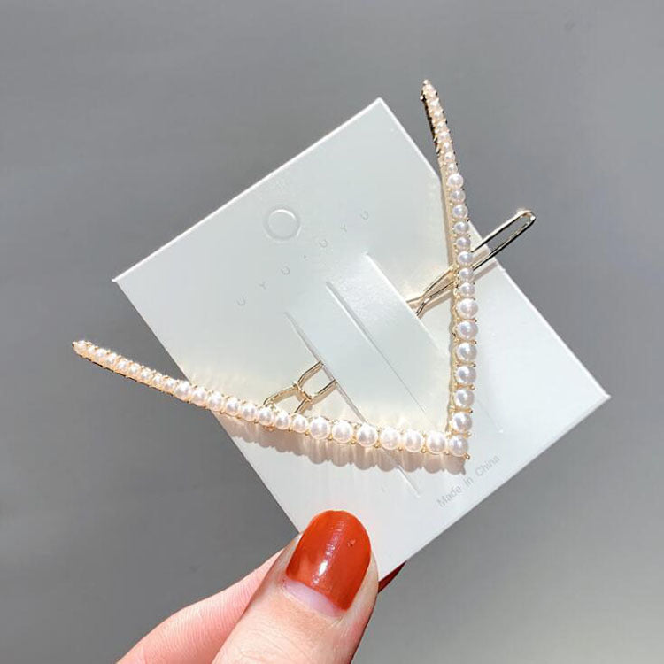 V-shaped Clip Rhinestone Pearl Hair Accessories