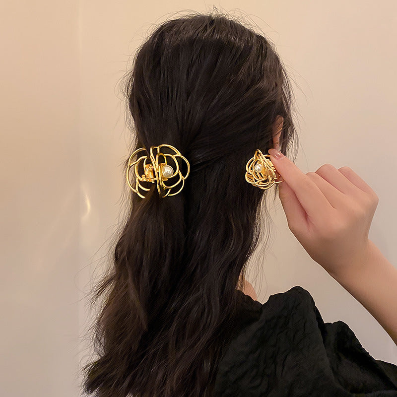 Best Cutout Camellia Matte Medium Grab Clip Back Of Head Hair Clip
