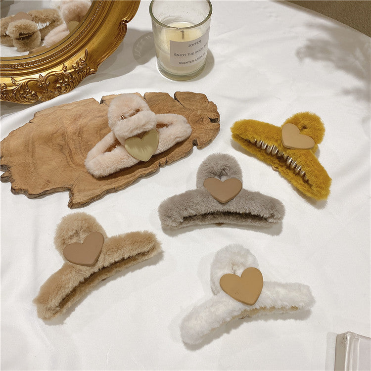 Autumn And Winter Women's Love Plush Hair Clip