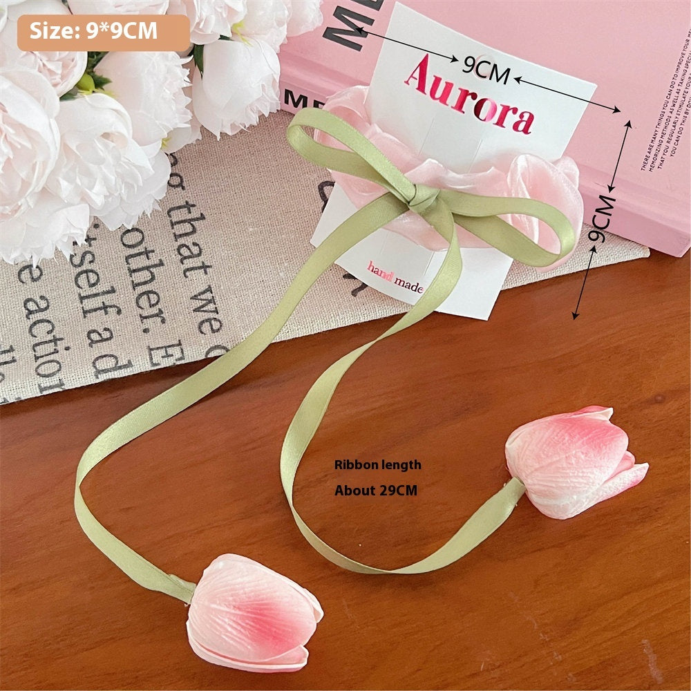Three-dimensional Tulip Flower Barrettes Simple Ribbon