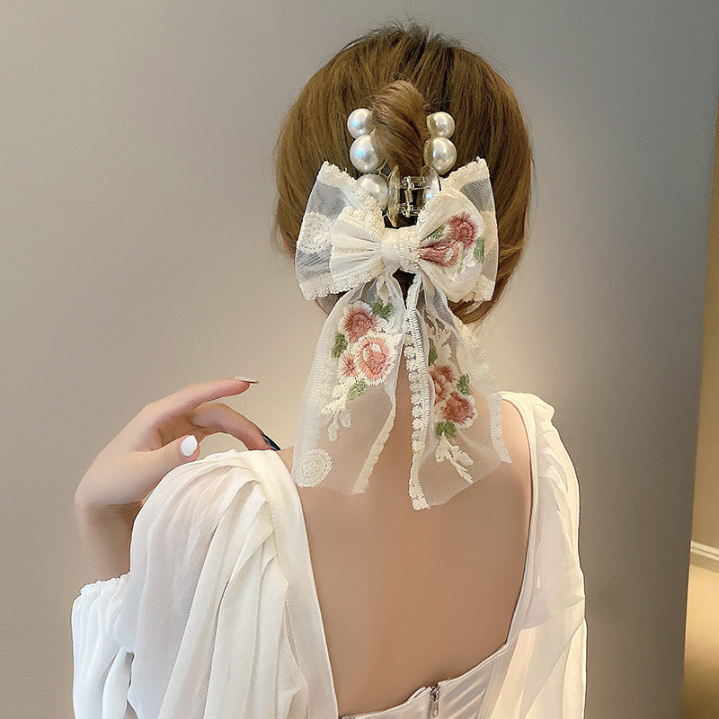 Best Women's Sweet Lace Flower Bow Large Grab Hair Clip