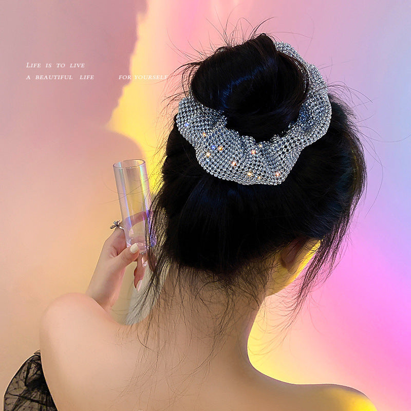 Diamond-embedded Large Intestine Hair Ring Hair Accessories Women