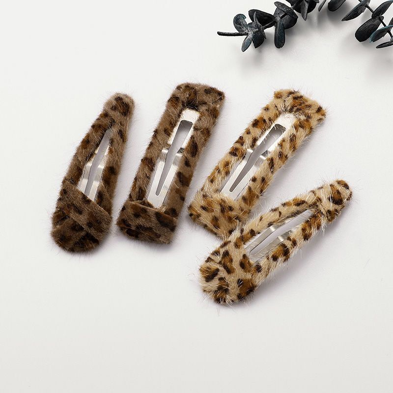 Leopard Print Plush BB Clip Side Cropped Hair Clip Versatile