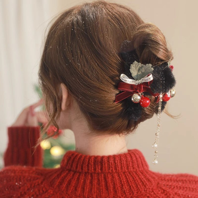 Christmas Plush Female Bow Barrettes
