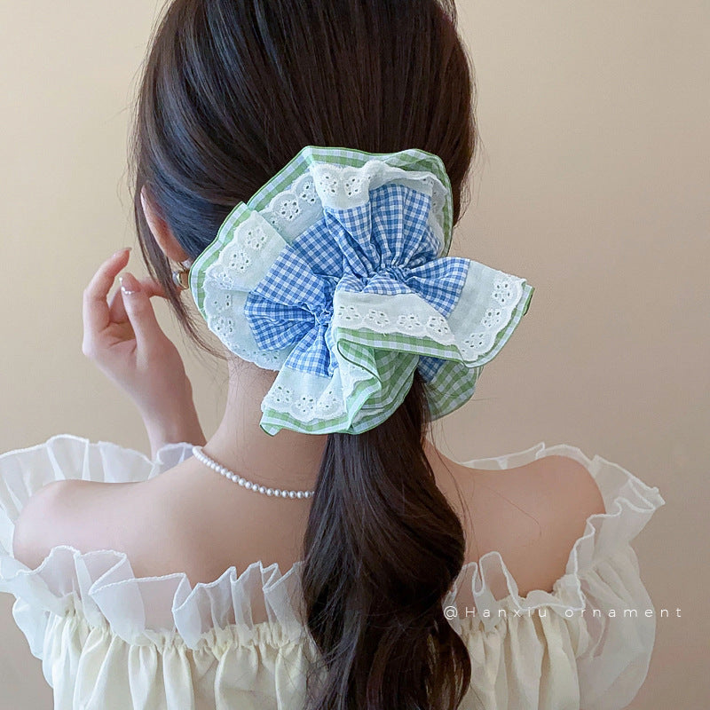Mint Sea Salt Plaid Large Intestine Hair Ring Atmosphere