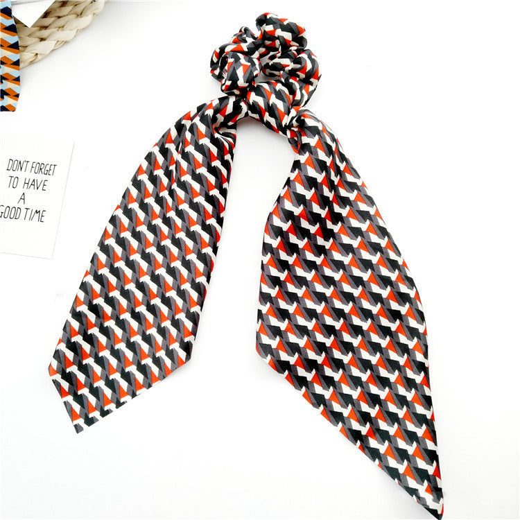 Retro Extra-long Silk Scarf Floating Ribbon Bow Hair Ring