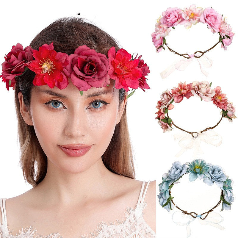 Best Fabric Colorful Rose Flower Garland Hair Accessories