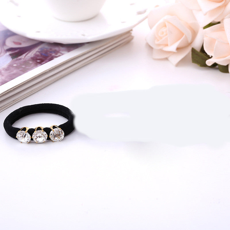 Hair Band Black Seamless Strong Pull Constantly 3 Diamonds Towel Ring