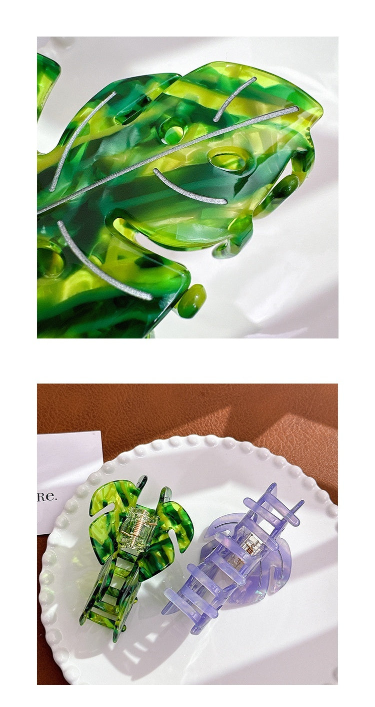 Creative Decorative Colorful Acetate Leaves Barrettes