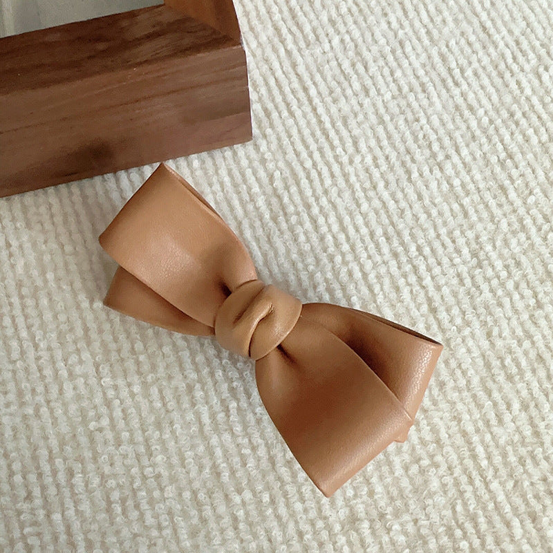 Gentle Coffee Color Series Textured Pu Bow Barrettes