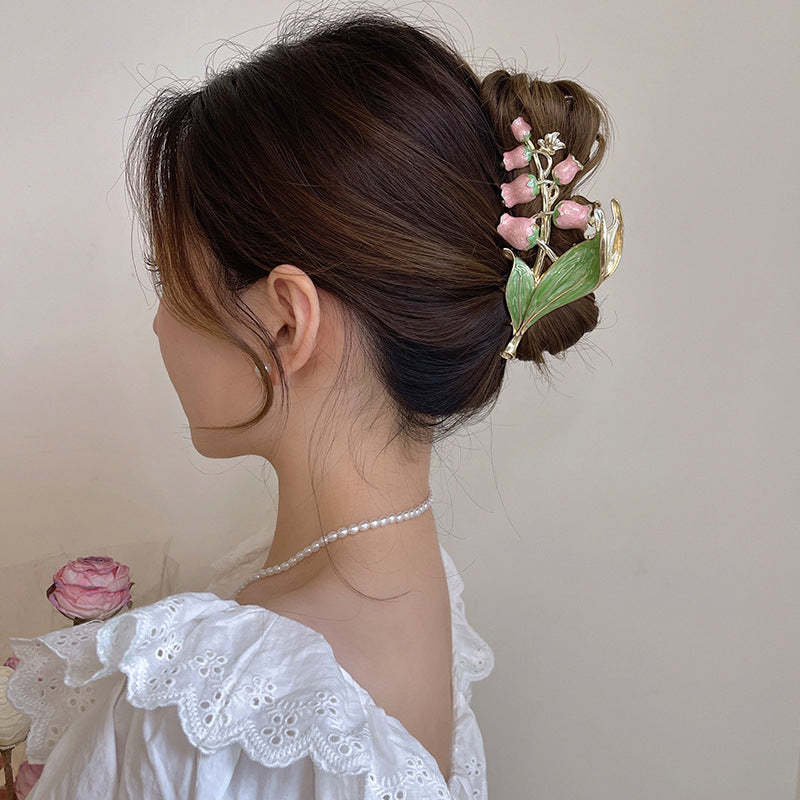 Best Women's Lily Of The Valley Hair Clip Large Size At The Back Of Head