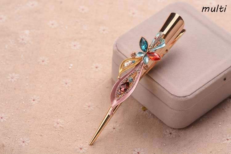 Painted golden crystal plate hair clip