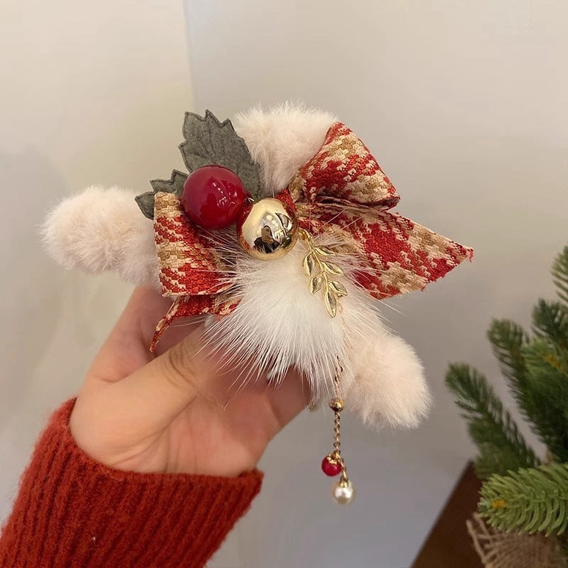 Christmas Plush Female Bow Barrettes