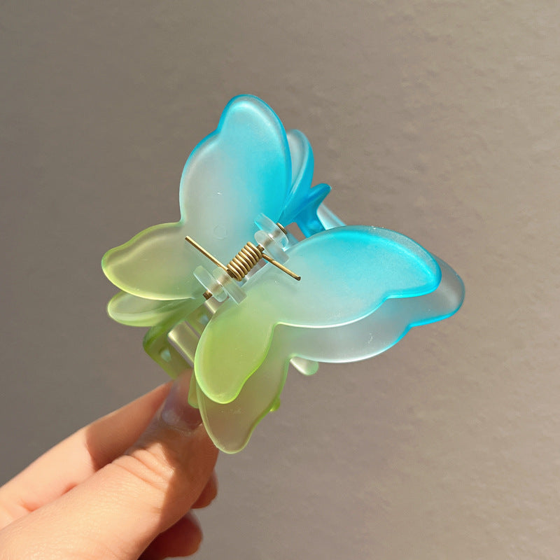 Gradient Color Double Butterfly Frosted Hair Clip