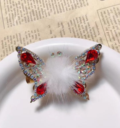 Women's Fashionable Mink Fur Moving Butterfly Hair Clip