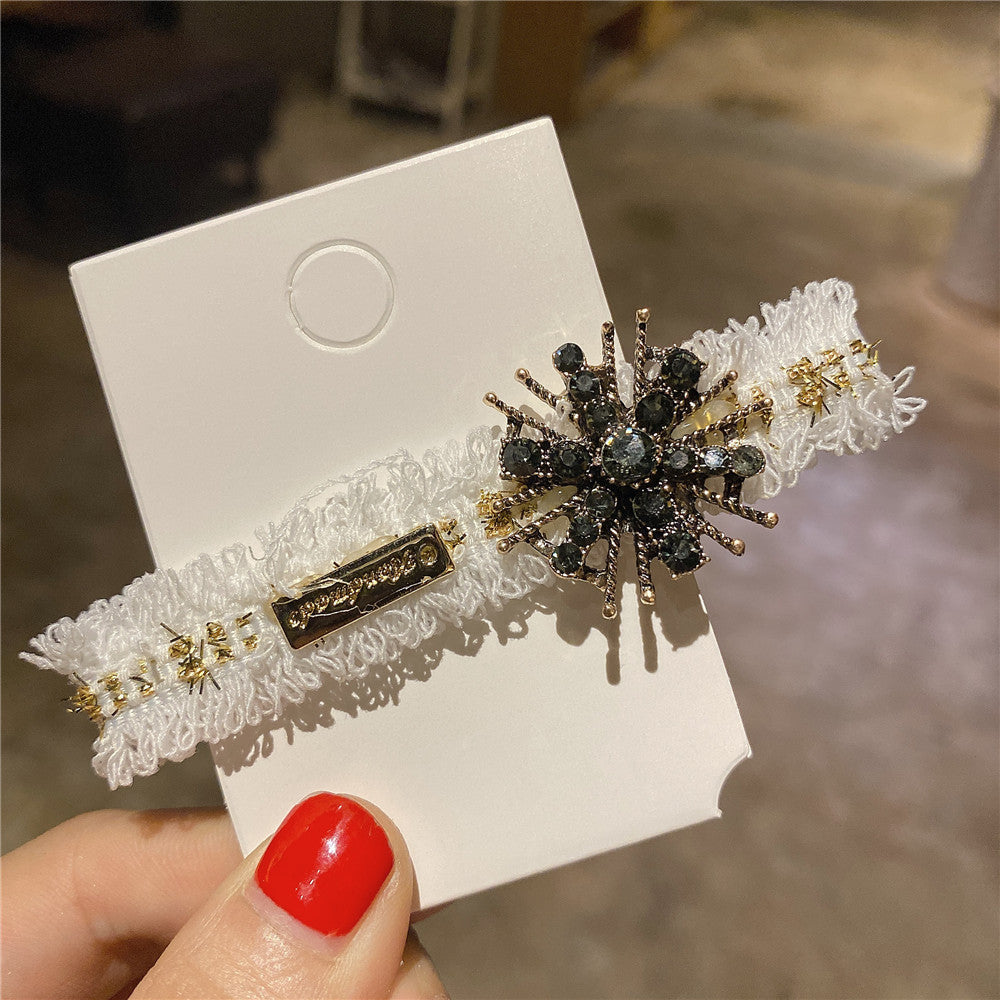 Cloth Czech Diamond Side Rhinestone Wool Back Hair Clip