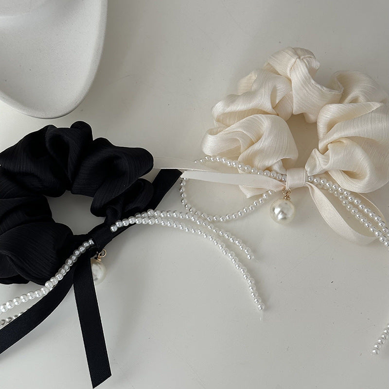 Pearl Bow Pleated High-grade French Style Temperament Lady Hair Ring