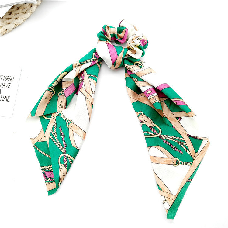 Retro Extra-long Silk Scarf Floating Ribbon Bow Hair Ring