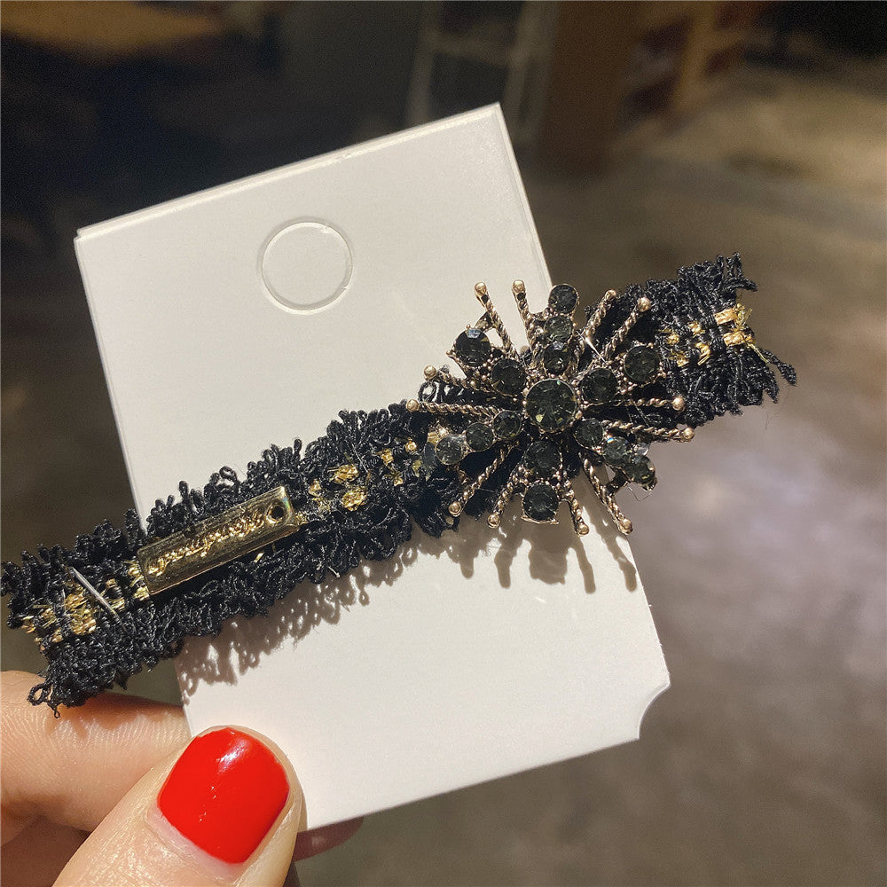 Cloth Czech Diamond Side Rhinestone Wool Back Hair Clip