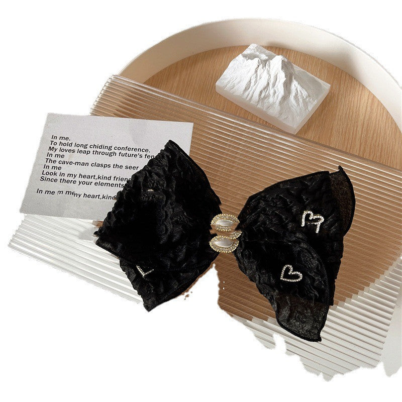 New Black Lace Hair Clip Retro Bow Love Rhinestone Spring