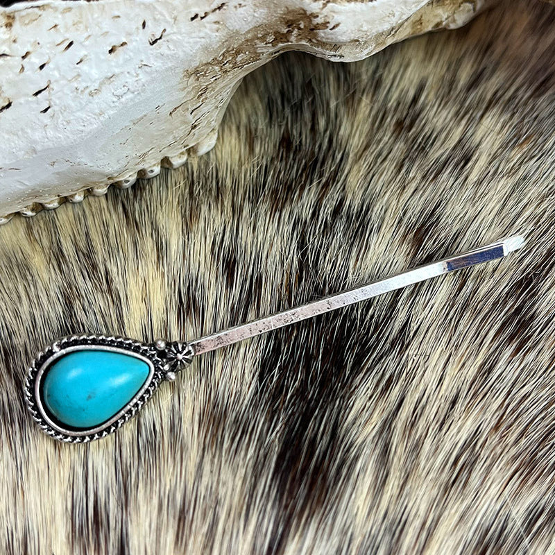 Retro Turquoise Alloy Flower Ethnic Style Western Hair Clip Word Clip