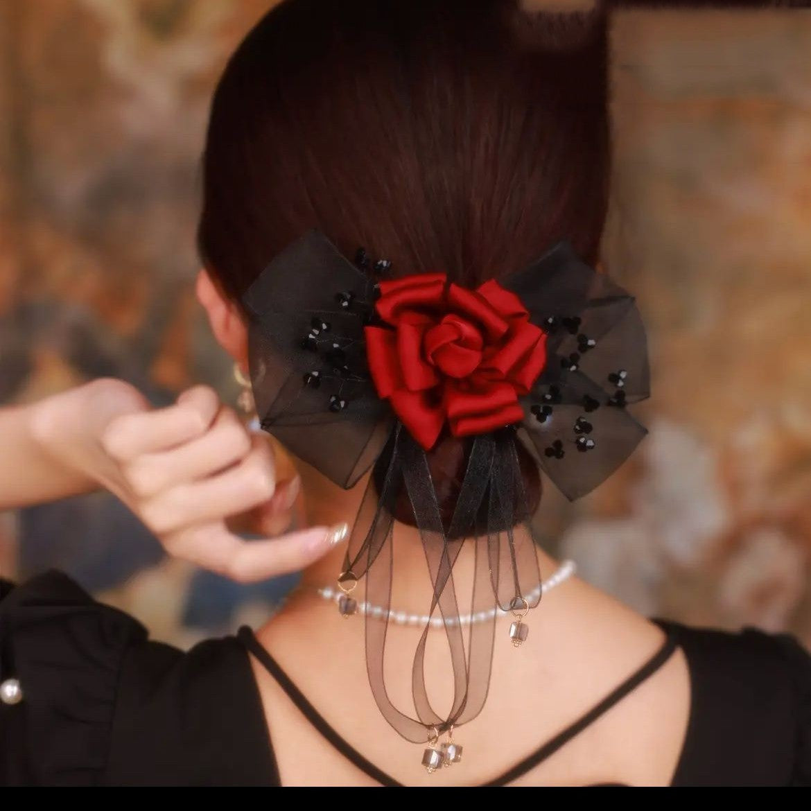 Best Gauze Ribbon Crystal Clip Hair Accessories