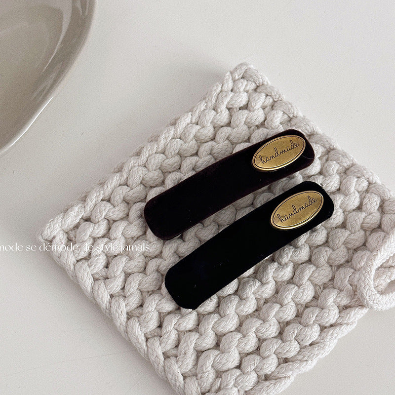 Vintage Gold Label Black Velvet Barrettes
