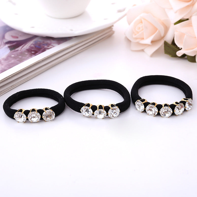 Hair Band Black Seamless Strong Pull Constantly 3 Diamonds Towel Ring