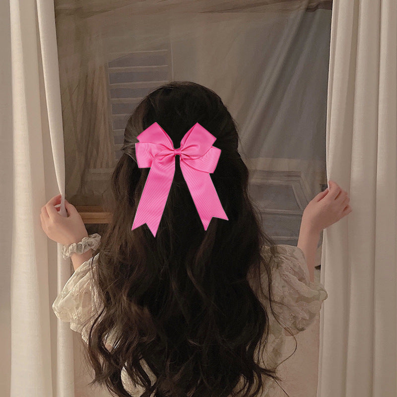 Handmade Long Floating Tail Solid Color Bow Children Barrettes