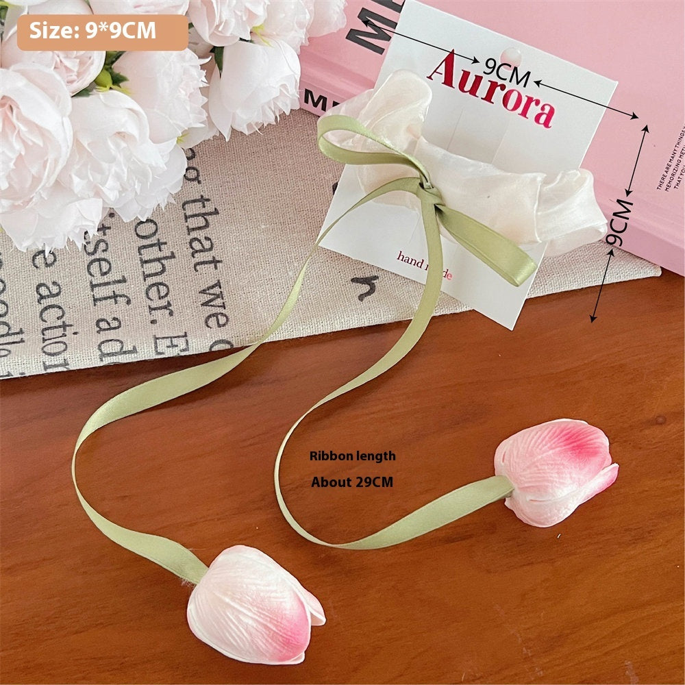 Three-dimensional Tulip Flower Barrettes Simple Ribbon