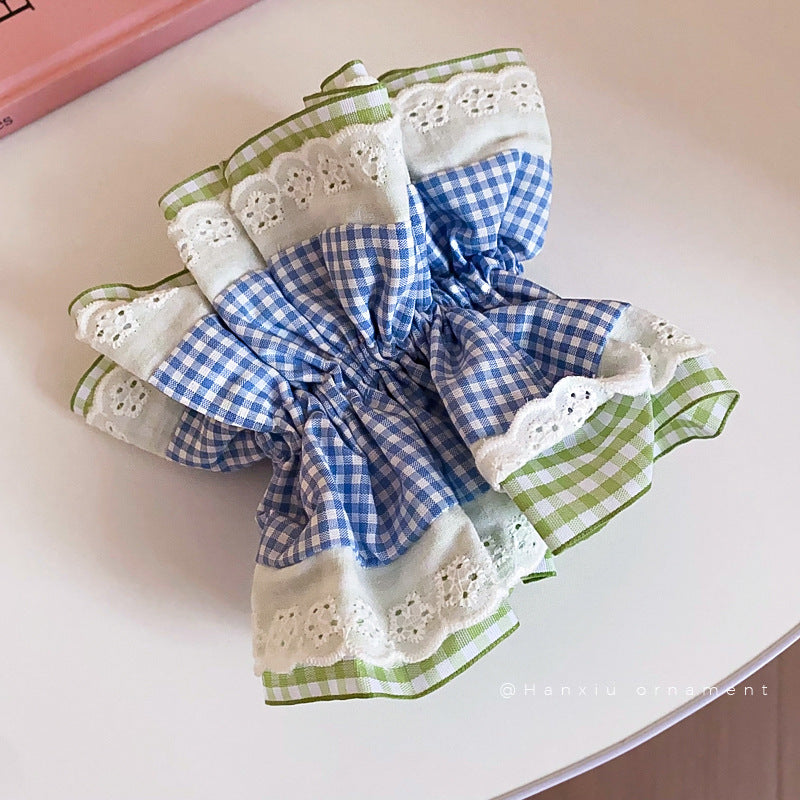 Mint Sea Salt Plaid Large Intestine Hair Ring Atmosphere
