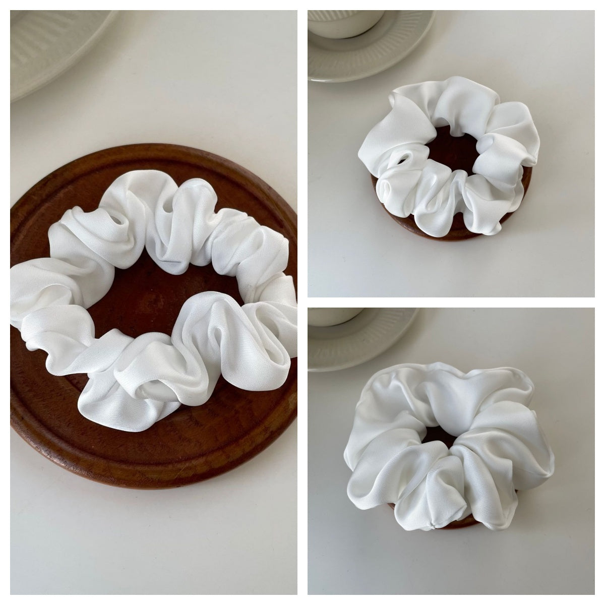 Cream Texture Silky Satin French Black Large Intestine Hair Ring