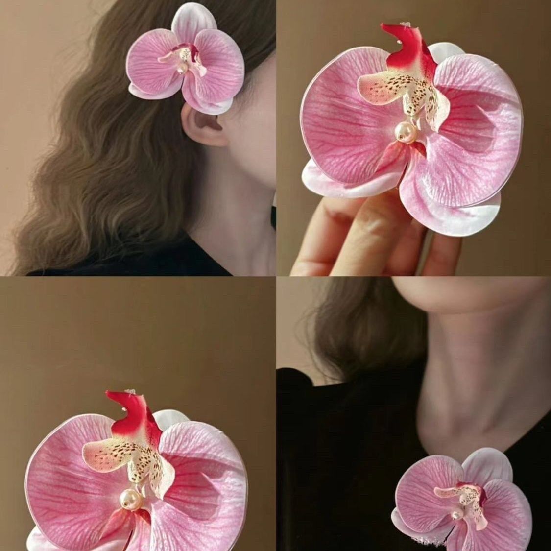 Korean Sweet Romantic Purple Phalaenopsis Flower Hairpin For Women Girls Trendy Hair Clip Claw 2024 New Barrettes Charm Headwear