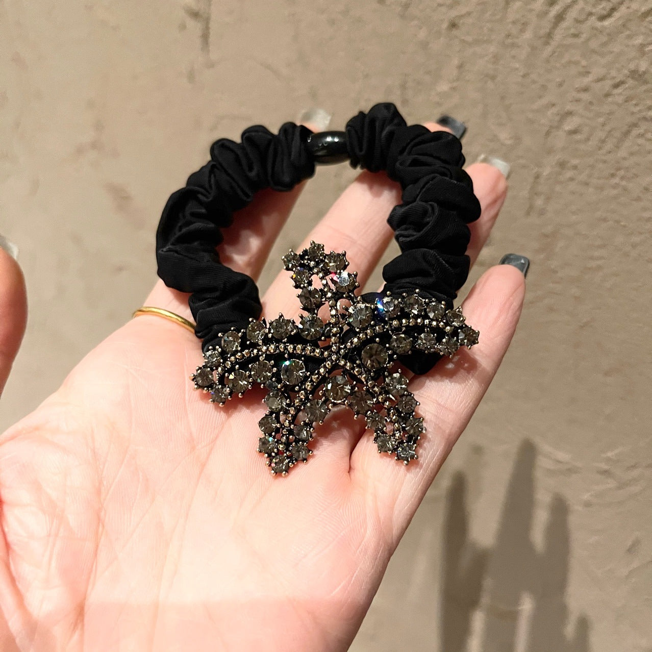 Ice Silk Large Intestine Ring Head Rope Czech Diamond Starfish Rhinestone Hair Ring