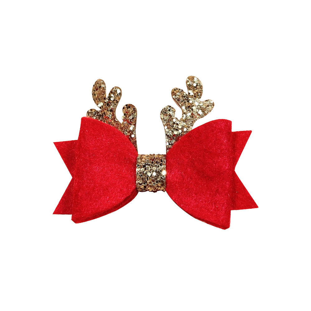 Christmas Sequins Elk Horn Non-woven Bow Barrettes