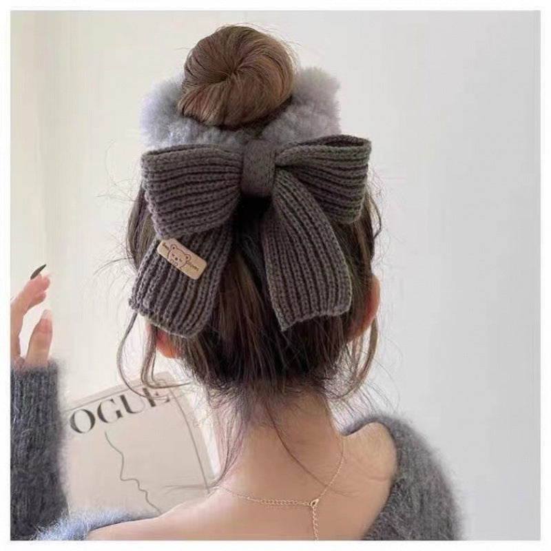 New Autumn And Winter Wool Bow Plush Hair Ring