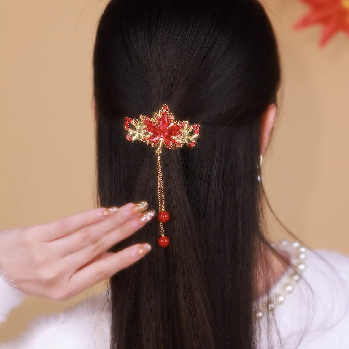Best Women's Fashion Simple Red Maple Leaf Half Tie Hair Clip