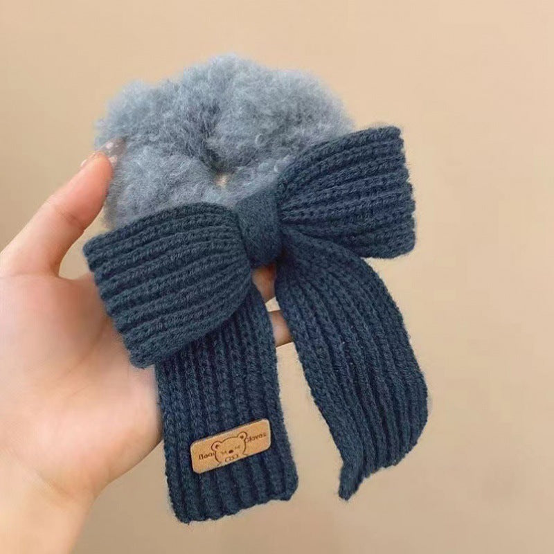 New Autumn And Winter Wool Bow Plush Hair Ring