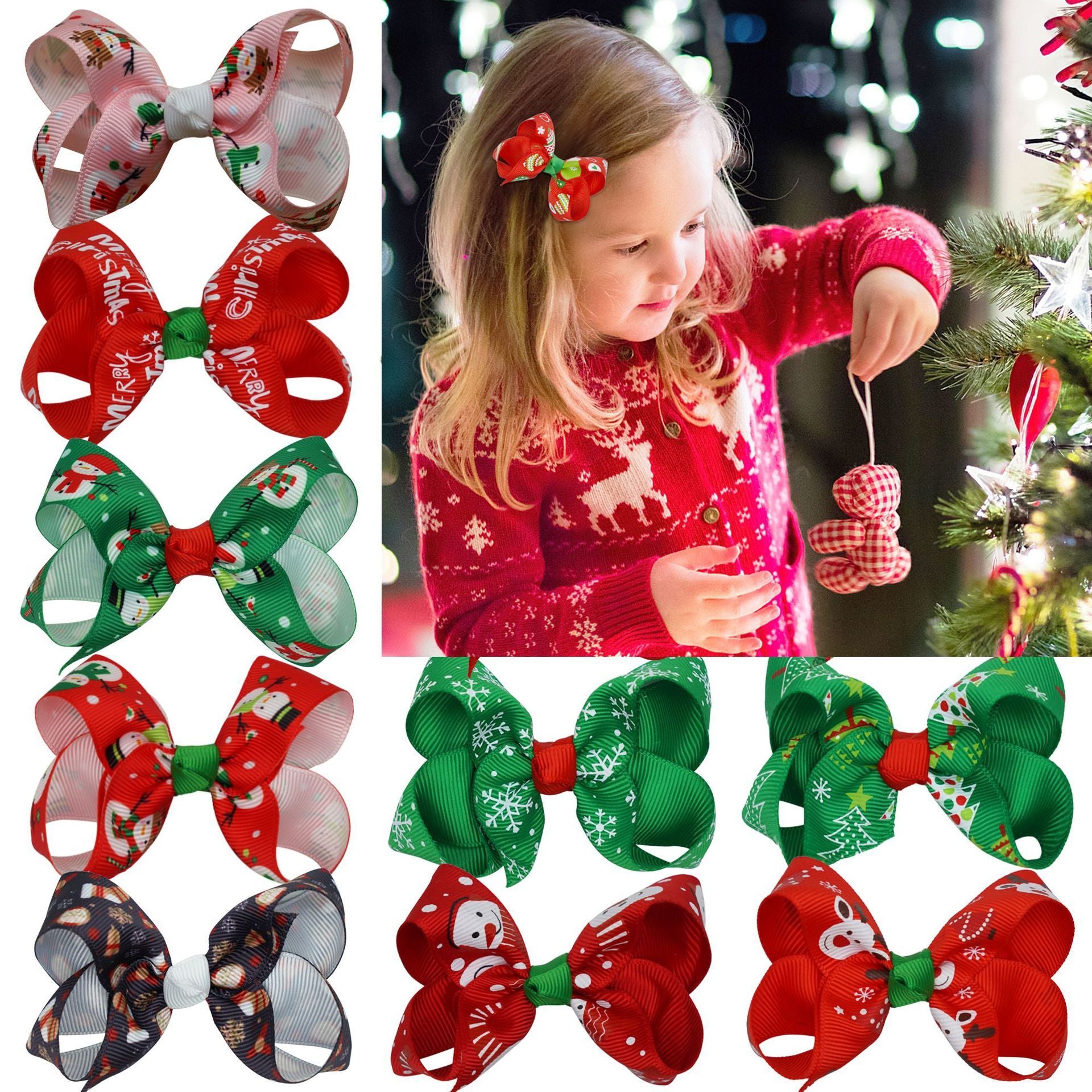Santa Claus Printed Bow Barrettes European And American