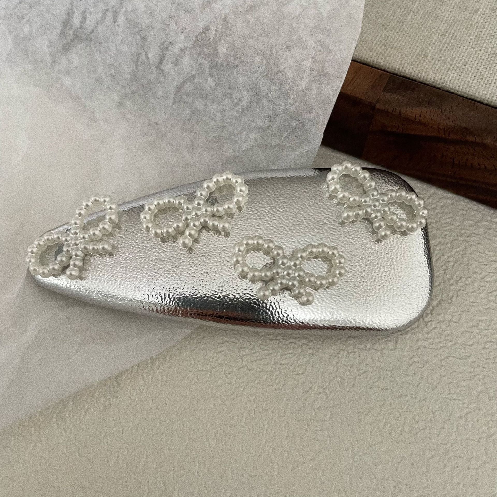 Leather Pearl Barrettes Women's Bow