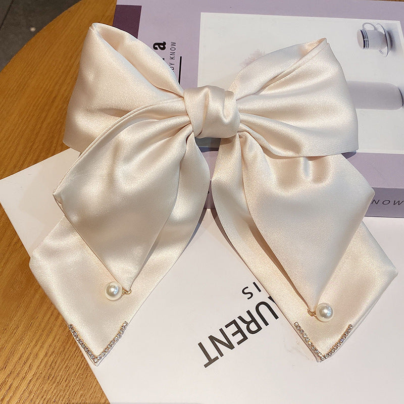 Bow Barrettes Long Pearl Spring Clip