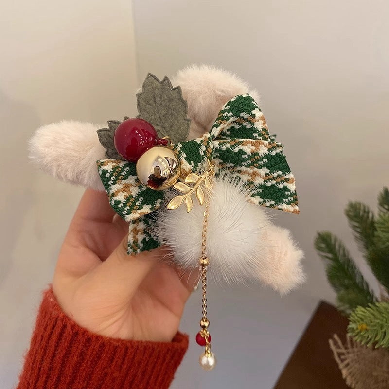 Christmas Plush Female Bow Barrettes