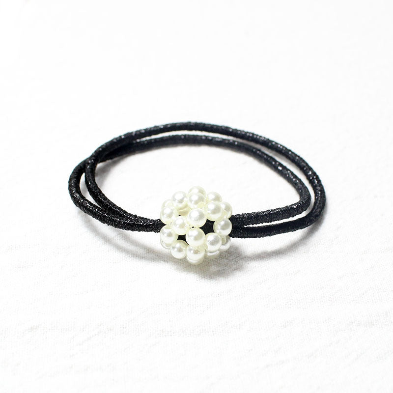 Weaving Hollow Round Ball Pearl Hair Ring
