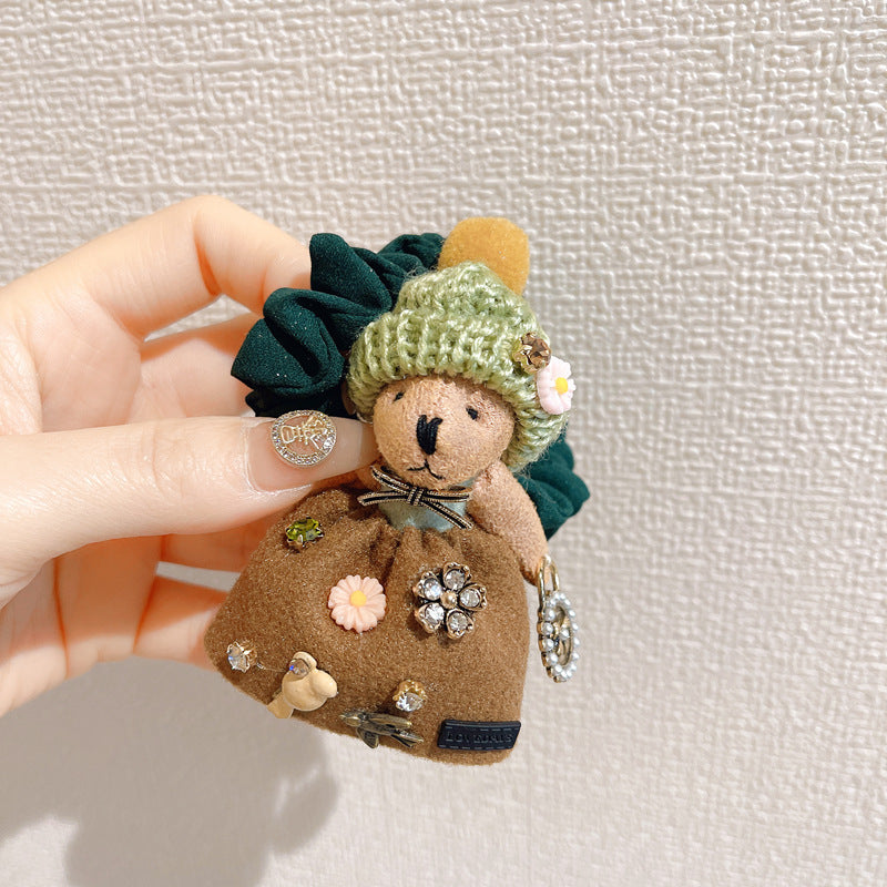 Girl Heart Cute Bear Plush Rhinestone Rubber Band Hair Ring