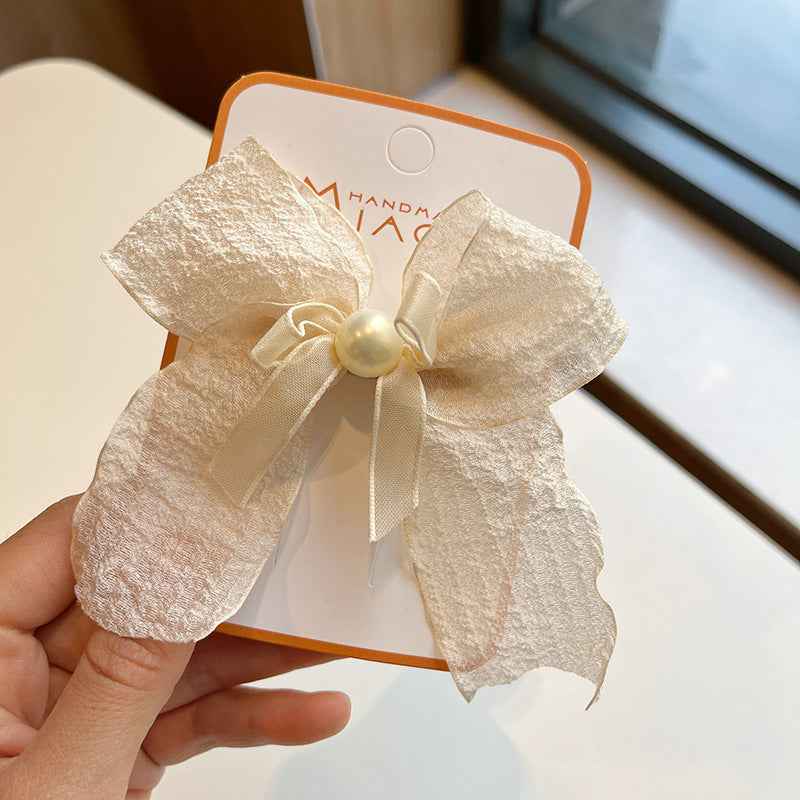 Lace Bow Press Clip Children's Pearl Embroidery Flower Barrettes Baby