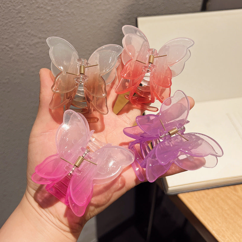 Gradient Color Double Butterfly Frosted Hair Clip