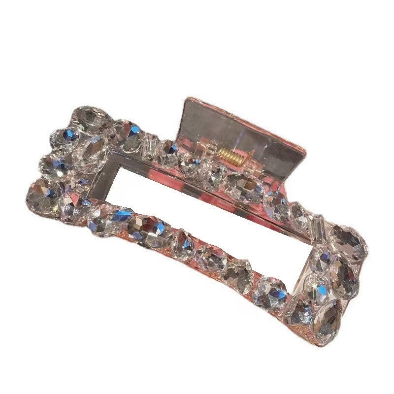 Transparent Rhinestone Grip Back Head Shark Barrettes